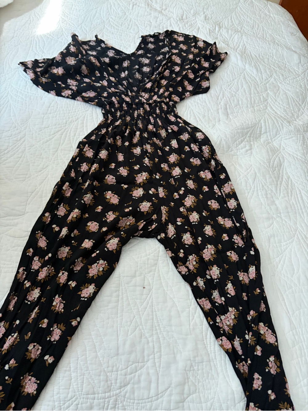 Madewell Black Jumpsuit with Pink Floral Print